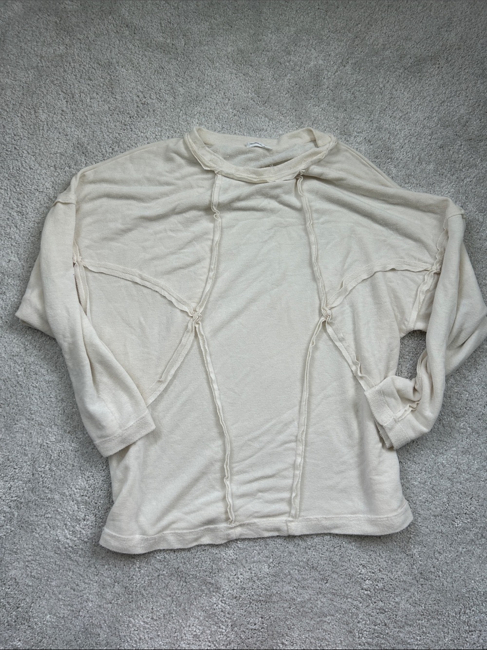 Cream Raw-Seam Lightweight Oversized Sweater